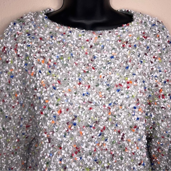 Size 6 Shein Light Grey Colorful Knit Sweater Long Sleeve Rainbow Fuzzy Knit - Picture 5 of 13